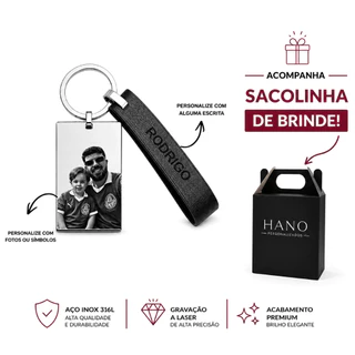 Chaveiro com foto gravação personalizado com alça de couro personalizada