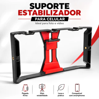 Suporte Estabilizador Gaiola para Celular Smartphone Foto Vídeo com Encaixe para Tripé Microfone e LED