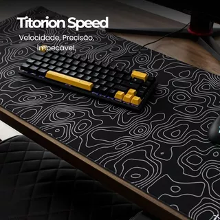 Mouse Pad Gamer Extra Grande Profissional 90x40 Deskpad Branco Preto Speed Topográfico PC Titorion