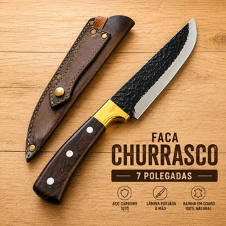 Faca Churrasco 7 Polegadas Aço Inox Bainha Em Couro Personalizada Com Nome ou Logo Afiada Envio Imediato