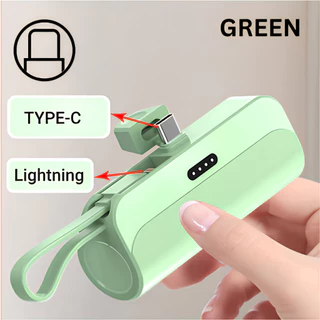 Mini Power Bank Carregador Portátil 5000mAh Com 2 Saídas Tipo-C Lightning