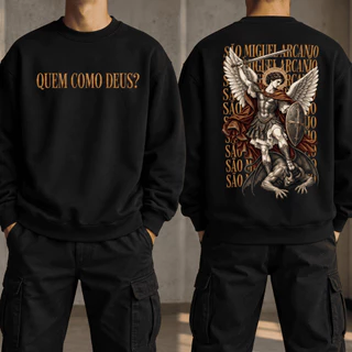 Moletom São Miguel Arcanjo Unissex Católico Quem Como Deus Blusa de Frio Religiosa Cristã Estampada P M G GG