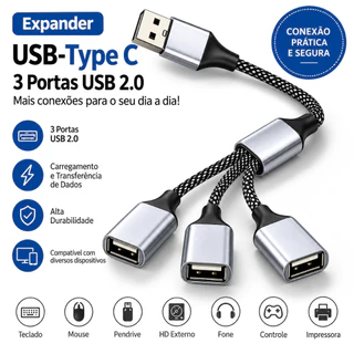 HUB USB 3 PORTAS 2.0 ADAPTADOR EXPANSOR PARA PC NOTEBOOK COMPUTADOR
