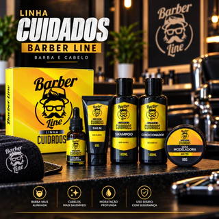 Kit Completo Barber Line Masculino – Cuidados para Barba e Cabelo Shampoo Balm Óleo Cera + Condicionador
