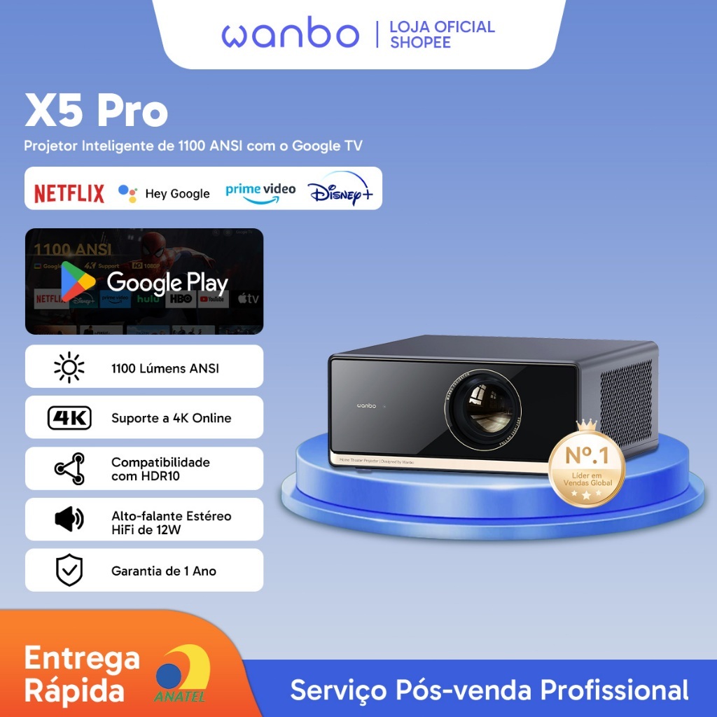 NEW] Projetor Inteligente 4K Wanbo X5 Pro Netflix Oficial 1100