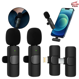 Série Microfones Lapela Onistek Sem Fio Type-C e Lightning 2.4G Bateria 3-4h para iPhone e Android
