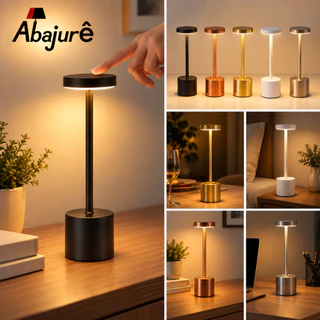 Luminária de Mesa Abajur Cabeceira Escrivaninha LED 3 em 1 Recarregável Tipo C Preto Cromado Dourado
