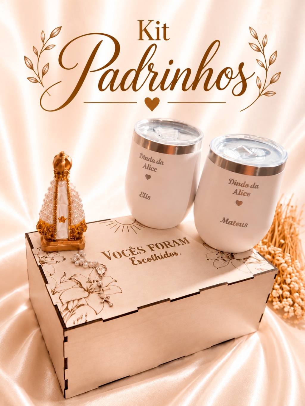 Kit Convite Personalizado Padrinhos de Batismo ou Casamento com Copos ...