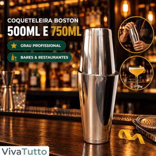 Kit 2 Peças 750ml e 500ml Coqueteleira Boston Inox Profissional Para Drinks Drinques Bebidas Barman Restaurante Bar