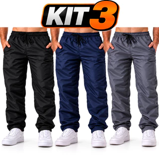 Kit 3 Calças Esportivas Masculinas Tactel Premium com 3 Bolsos Funcionais