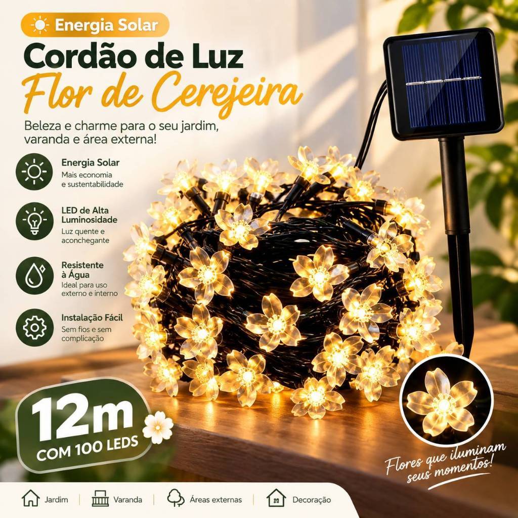 Outdoor Solar Flower String Lights Waterproof 50 LED Fairy Light ...