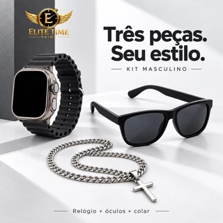 Kit Presente Masculino 3 Peças Relógio Digital LED Óculos de Sol UV400 Corrente Pingente Cruz Namorado Pai Natal