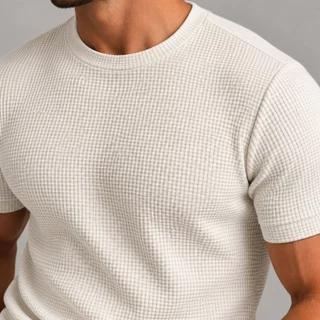 Camiseta Masculina Malha Texturizada Waffer Premium Gola Redonda Manga Curta Casual Moderna Confortável
