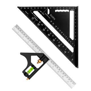 Kit de Esquadro de Alumínio 7 e 12 Polegadas com Escala Métrica Nível de Bolha Para Marcenaria e Construção