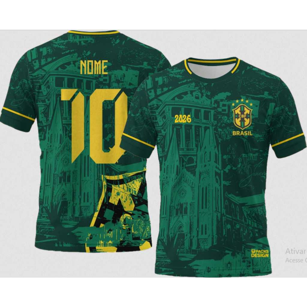 Camiseta Manga Curta Copa Brasil Personalize Com Seu Nome e Número em Oferta na Shopee