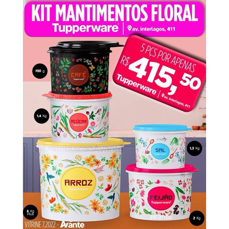 KIT MANTIMENTOS FLORAL TUPPERWARE | Shopee Brasil