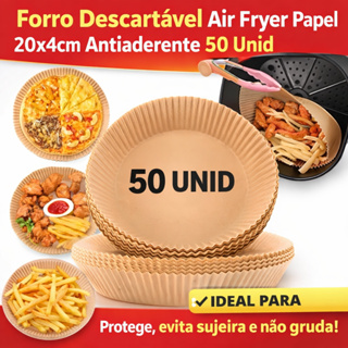 Forro Air Fryer Papel Manteiga Descartável Forno Forma Antiaderente 20x4 Fritadeira 50 Und + BRINDE
