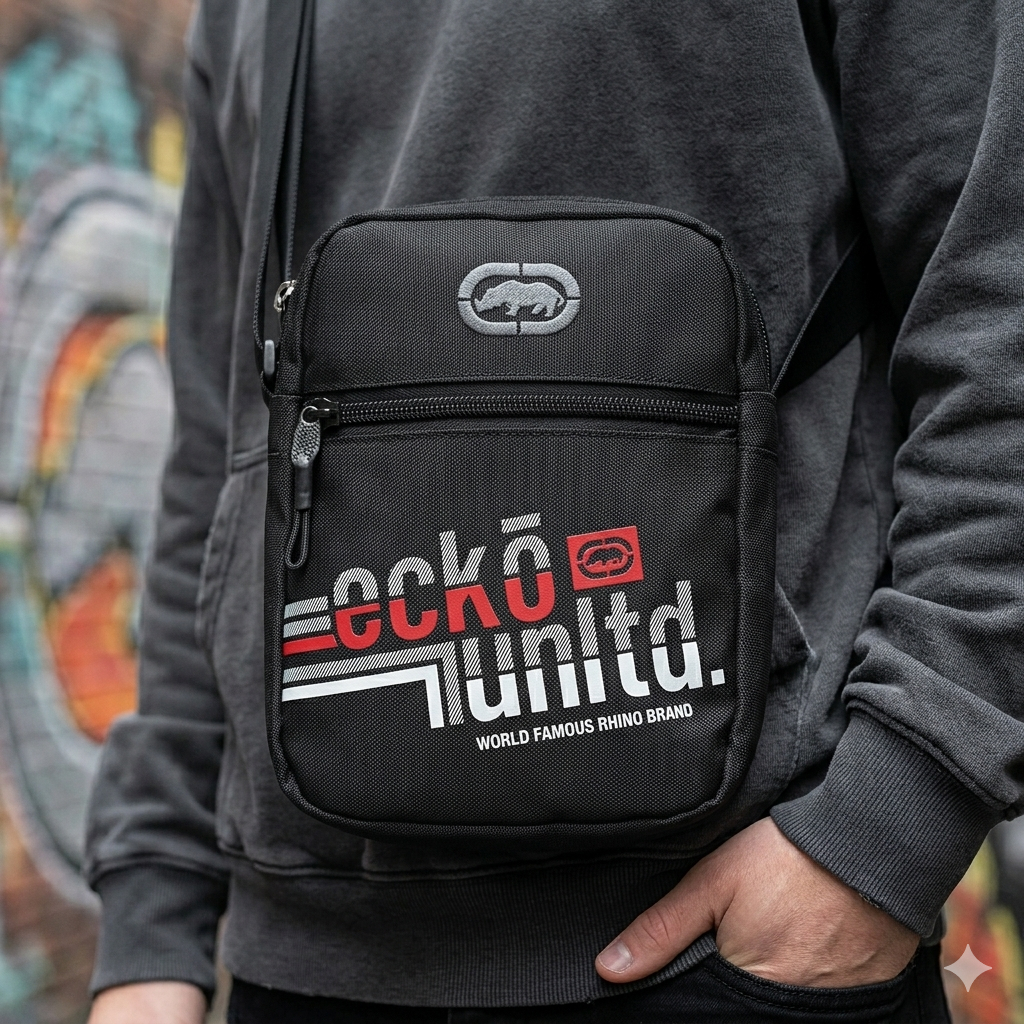 Shoulder Bag Preta Ecko Bolsa Transversal Ajustável Resistente