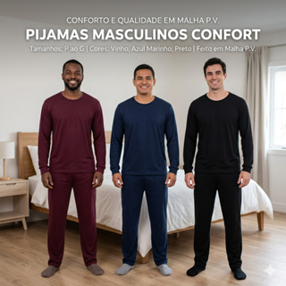 Pijama de Inverno Malha Masculino - Presente Dia Dos Pais - Manga Longa Calça Comprida Adulto de Frio em Oferta na Shopee