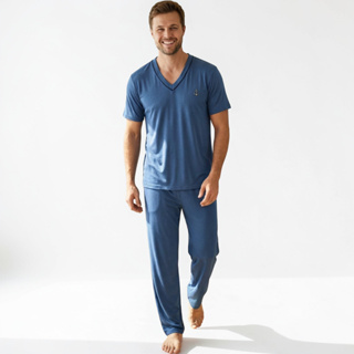 Pijama Masculino Manga Curta Calça Comprida Meia Estação Qualidade em Oferta na Shopee