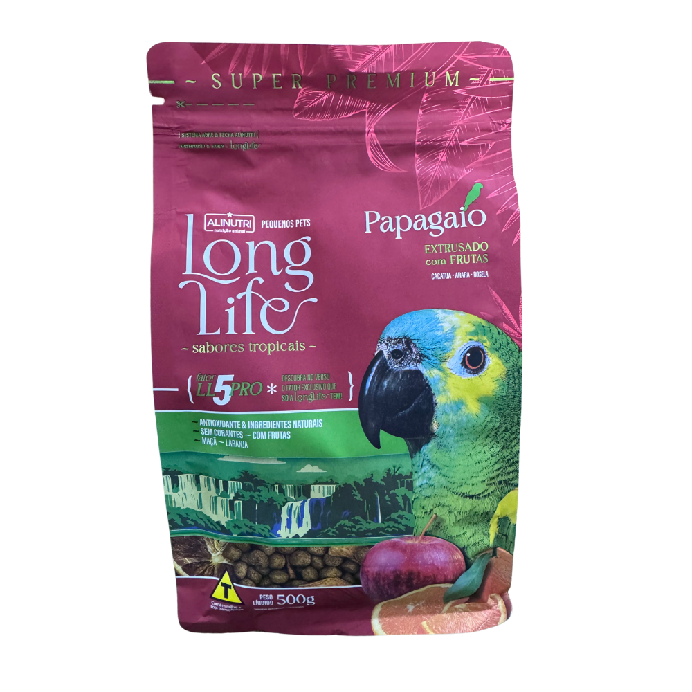 Ração Para Papagaio Extrusada com Frutas Long Life Super Premium 500G ...