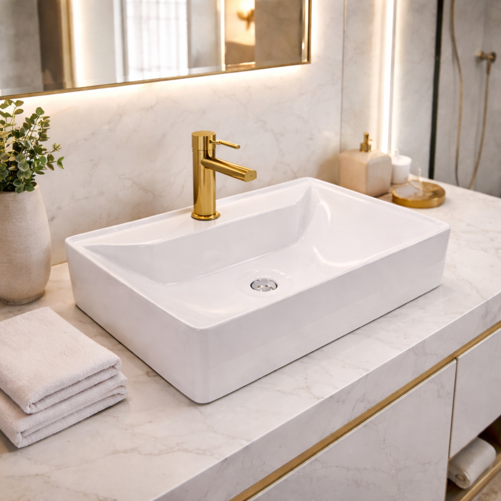 Cuba Pia Grande Sobrepor De Mármore Sintético Sobrepor P/ Lavabo E Banheiro Venuz 35x50cm
