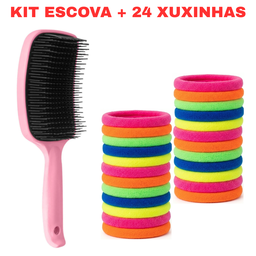 Kit Escova Raquete Desembaraçadora + 24 Xuxinha de Cabelo | Não Quebra ...