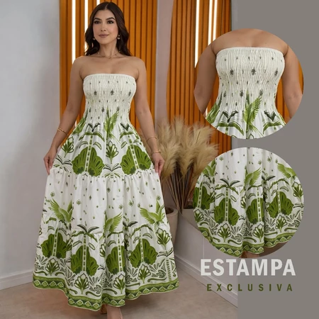 Vestido Tropical Longo Tomara que Caia Estampado – Moda Feminina 2026 ENTREGA INMEDIATO