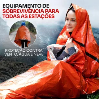 Saco de Dormir Emergencial Aluminizado Isolante Laranja Ultraleve para Camping e Resgate - 213 * 91 cm