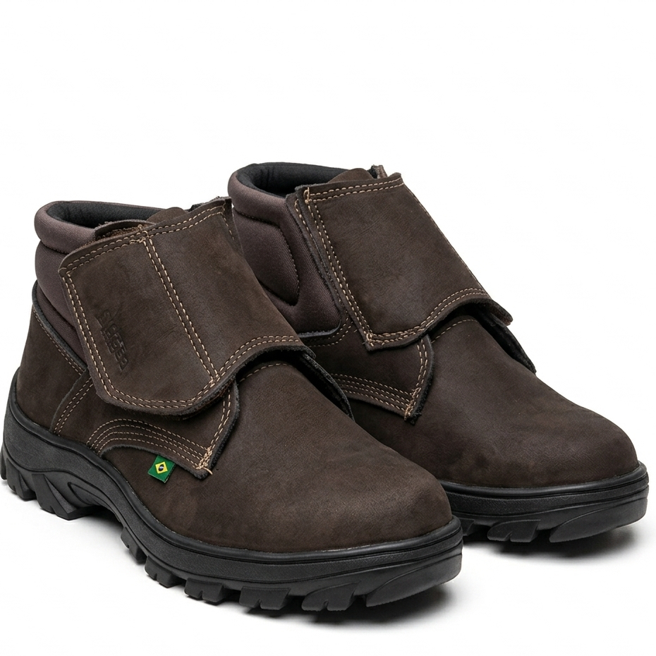 Bota Segurança Velcro Masculina Couro Legítimo Prática Confortável Bico ...