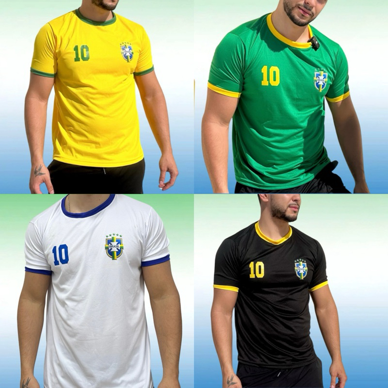 Camisa do Brasil Masculina Seleção Brasileira Dry Fit copa do mundo verde amarela azul branca P M G em Oferta na Shopee