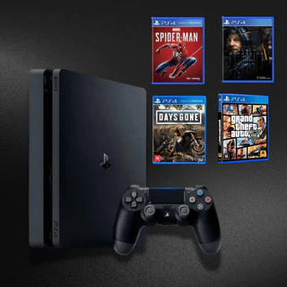 PlayStation 4 Slim - Completo + Jogos + 1 Controle Original - Console Semi Novo