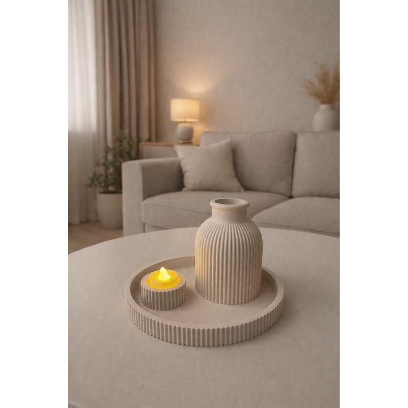 ✨ Kit Decorativo Minimalista Vaso + Bandeja + Vela LED Luz Aconchegante