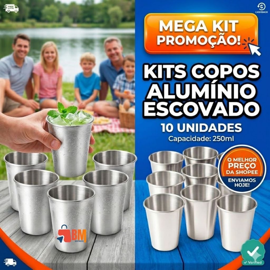 Kit 10 Copos de Alumínio 250ml – Perfeitos para Festa, Churrasco, Cerveja e Café ENVIO IMEDIATO
