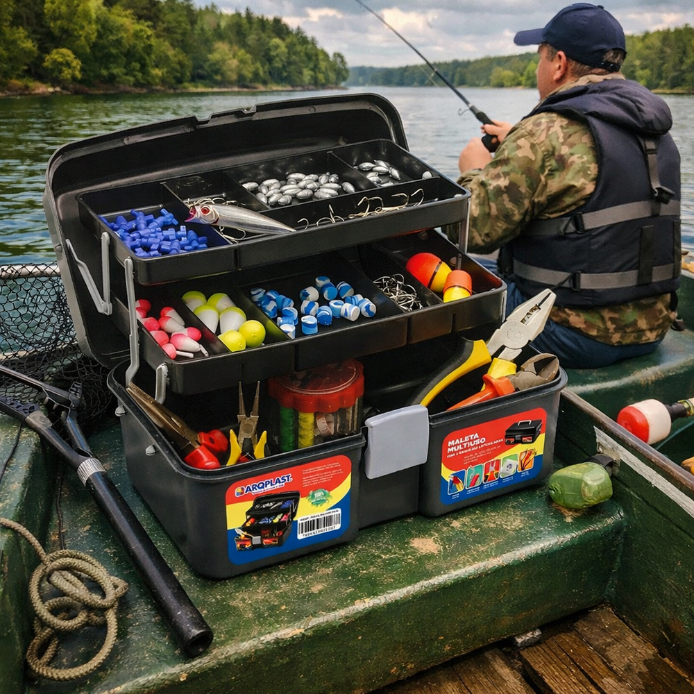 トライアルセット・サンプル yumeka112 Maleta de Pesca Caixa de Traia Resistente 2 Bandejas c/ Repartição