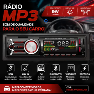 Aparelho De Som Automotivo Rádio De Carro Bluetooth Dupla USB Pendrive SD Rádio Aux In Mp3 Player Visor Led 9W
