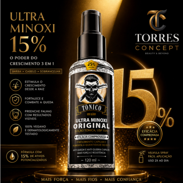 Tônico Capilar D’lust Ultra Minoxi 15% Ativos Original 120ml Crescimento Acelerado Barba e Cabelo