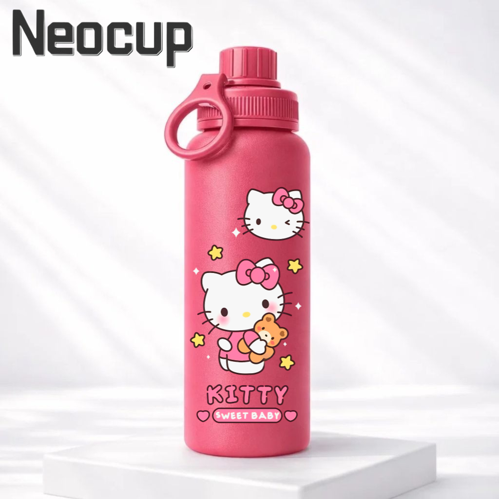 Hello Kitty サーモスカップ 600ml Garrafa Térmica Aço inoxidável Sanrio x Hello Kitty com Alça 600ml