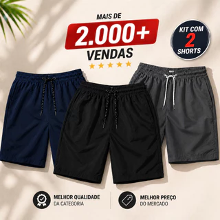 kit 2 Bermudas Masculina shorts praia com 3 bolsos academia calção