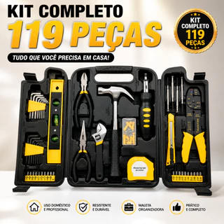 Kit Ferramentas 119 Peças com Maleta Organizadora Completo Alicate Martelo Trena Jogo de Chaves Uso Doméstico Reparos