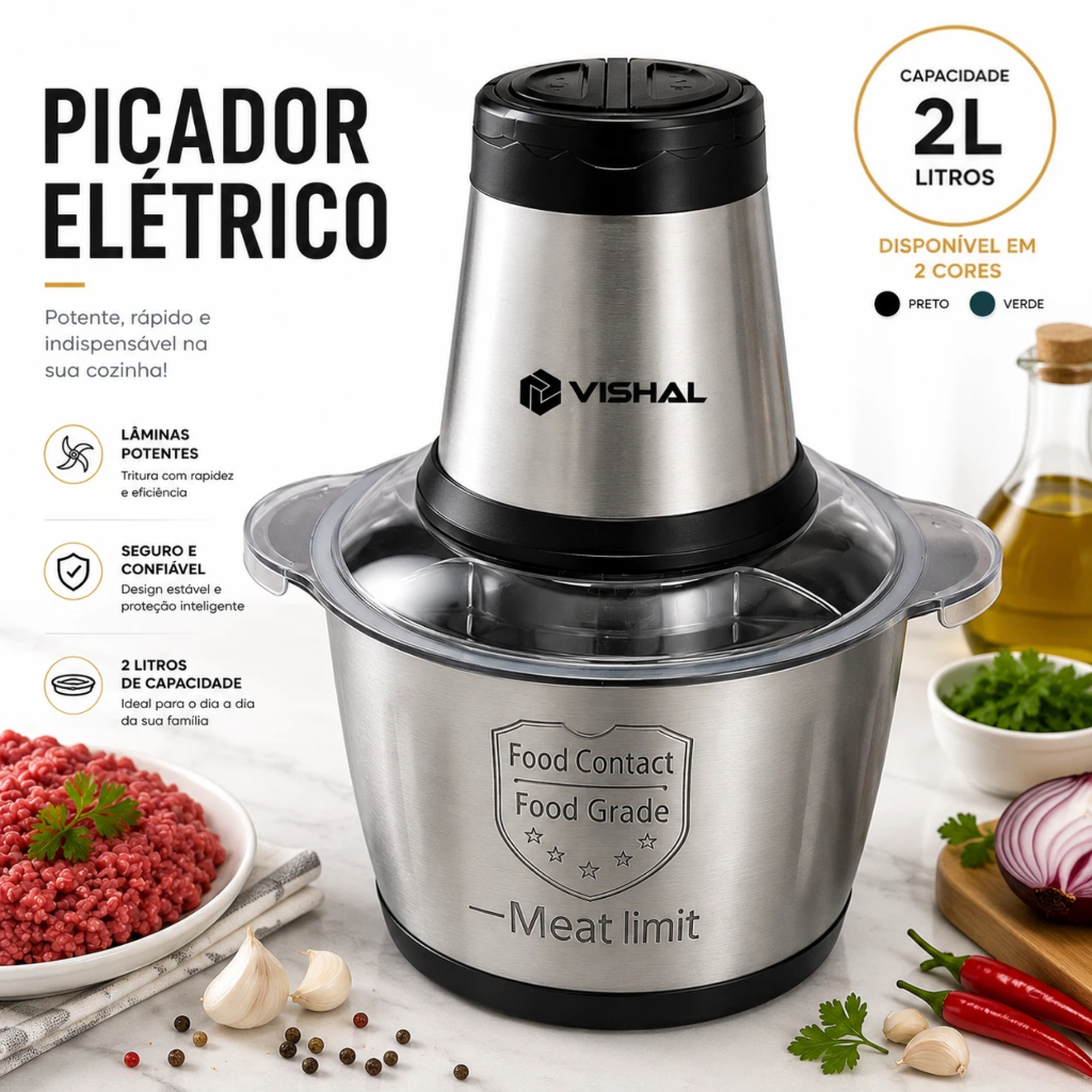 2 Litro Triturador De Alimentos Carne e Legumes Elétrico Mul