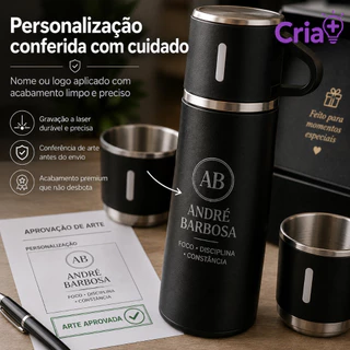 Garrafa Térmica Personalizada 500ML com 3 Xícaras Logo ou nome