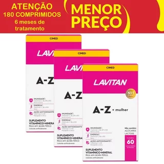 Kit 3x Lavitan AZ Mulher Cimed 60 Comprimidos Cada caixa Total 180 Comprimidos