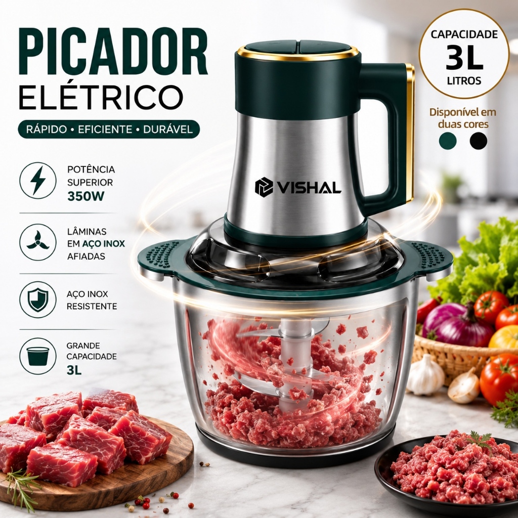 3 Litros Picador Triturador 110V e 220V De Alimentos Carne M