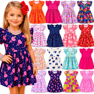 Kit Vestido Infantil Menina 1 a 10 Anos