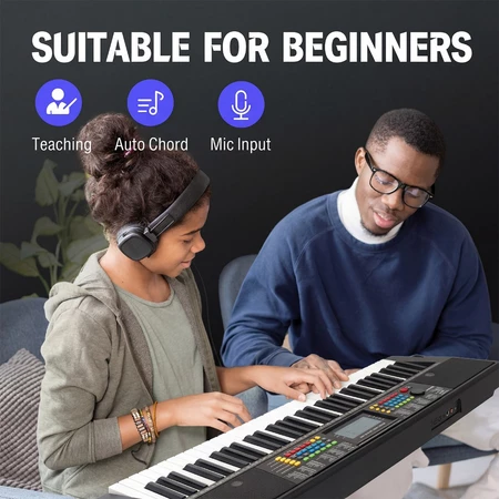 Piano digital VEDO de 61 teclas, kit de teclado de piano elétrico, 256 timbres, 256 ritmos