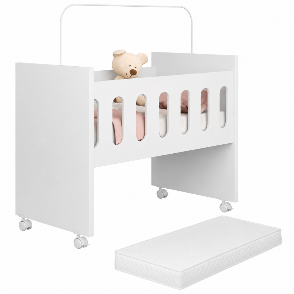 Mini Berço Badside 2x 1 colchao Trocador para Quarto de Bebê Compacto e Portátil para Recém Nascido