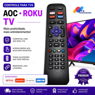 Controle Remoto TV Smart AOC Roku 32S5195/78G 43S5195/78G Netflix GloboPlay DAZN Deezer SKY-9091 - Substituto Compatível