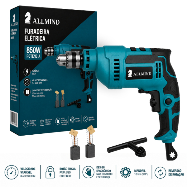 Furadeira De Impacto Parafusadeira Reversível 10mm Furadeira Elétrica 850w Profissional