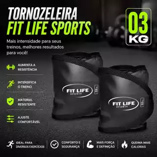 Par Caneleira Tornozeleira de Peso 3kg Fit Life
